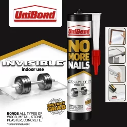 UniBond No More Nails Invisible Grab Adhesive Cartridge 285g -Paint And Decorating 12807949 5605032996754631
