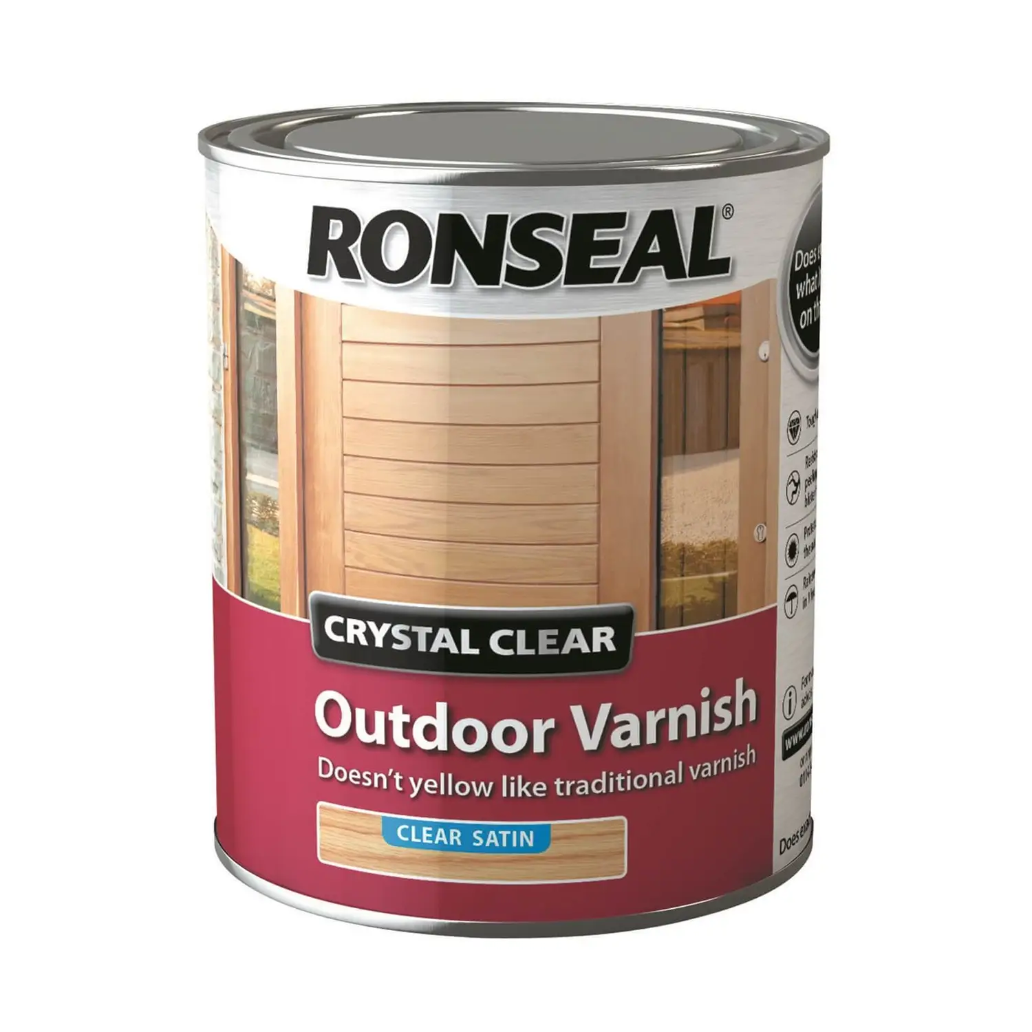Ronseal Crystal Clear Outdoor Varnish Satin - 750ml 1 Ronseal Crystal Clear Outdoor Varnish Satin - 750ml