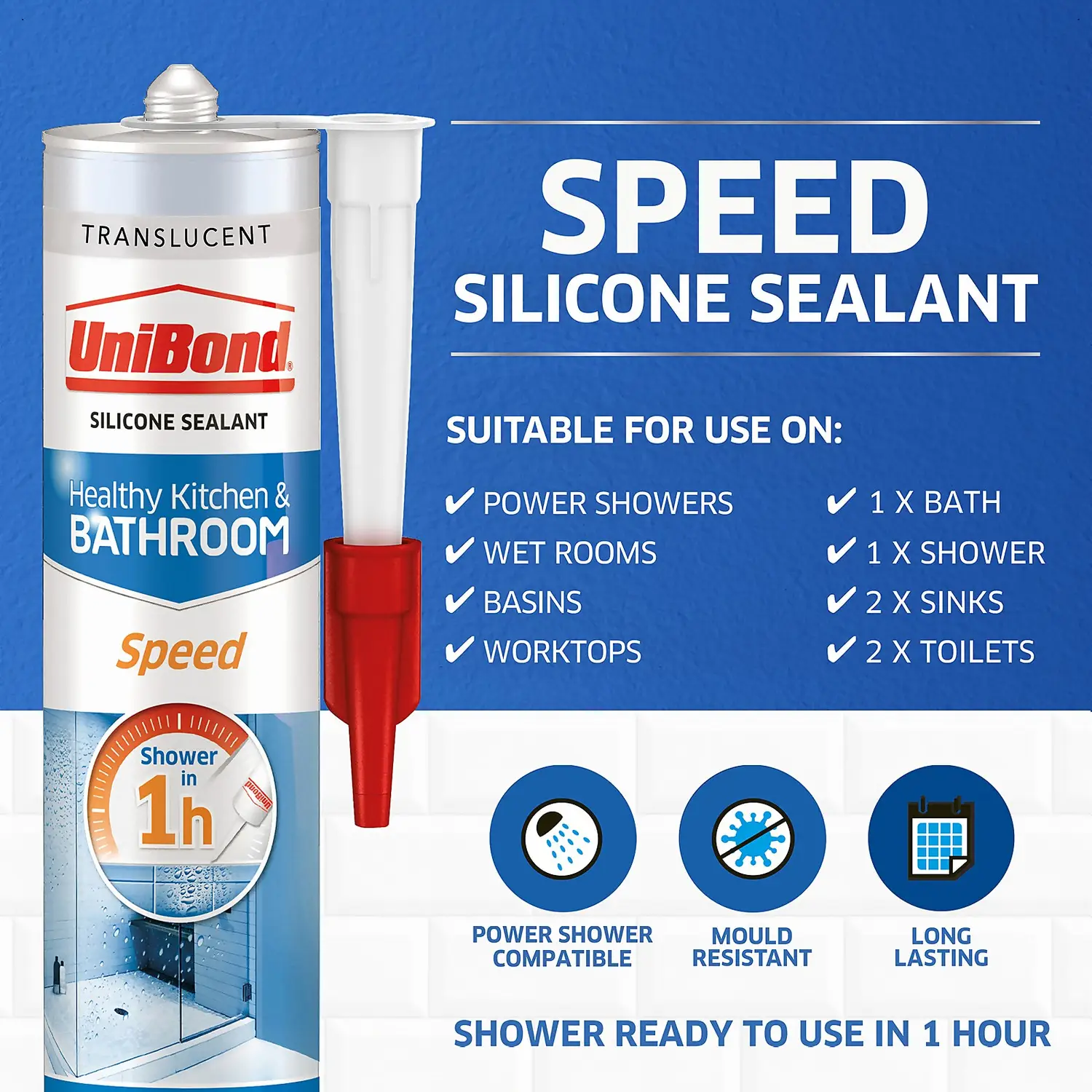 UniBond Speed Kitchen And Bathroom Sealant - Translucent Cartridge 291g 2 UniBond Speed Kitchen And Bathroom Sealant - Translucent Cartridge 291g - Image 2