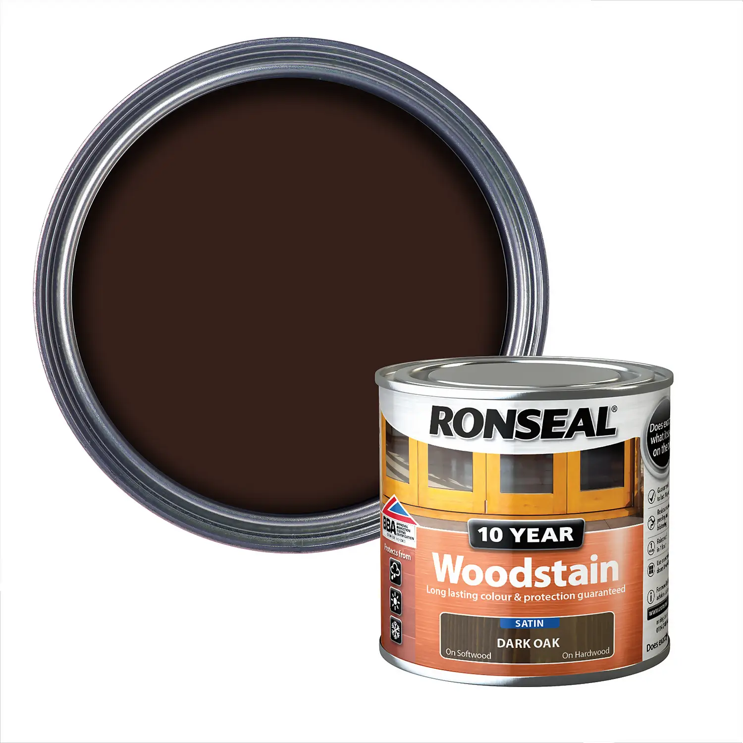 Ronseal 10 Year Woodstain Dark Oak Satin - 250ml 1 Ronseal 10 Year Woodstain Dark Oak Satin - 250ml