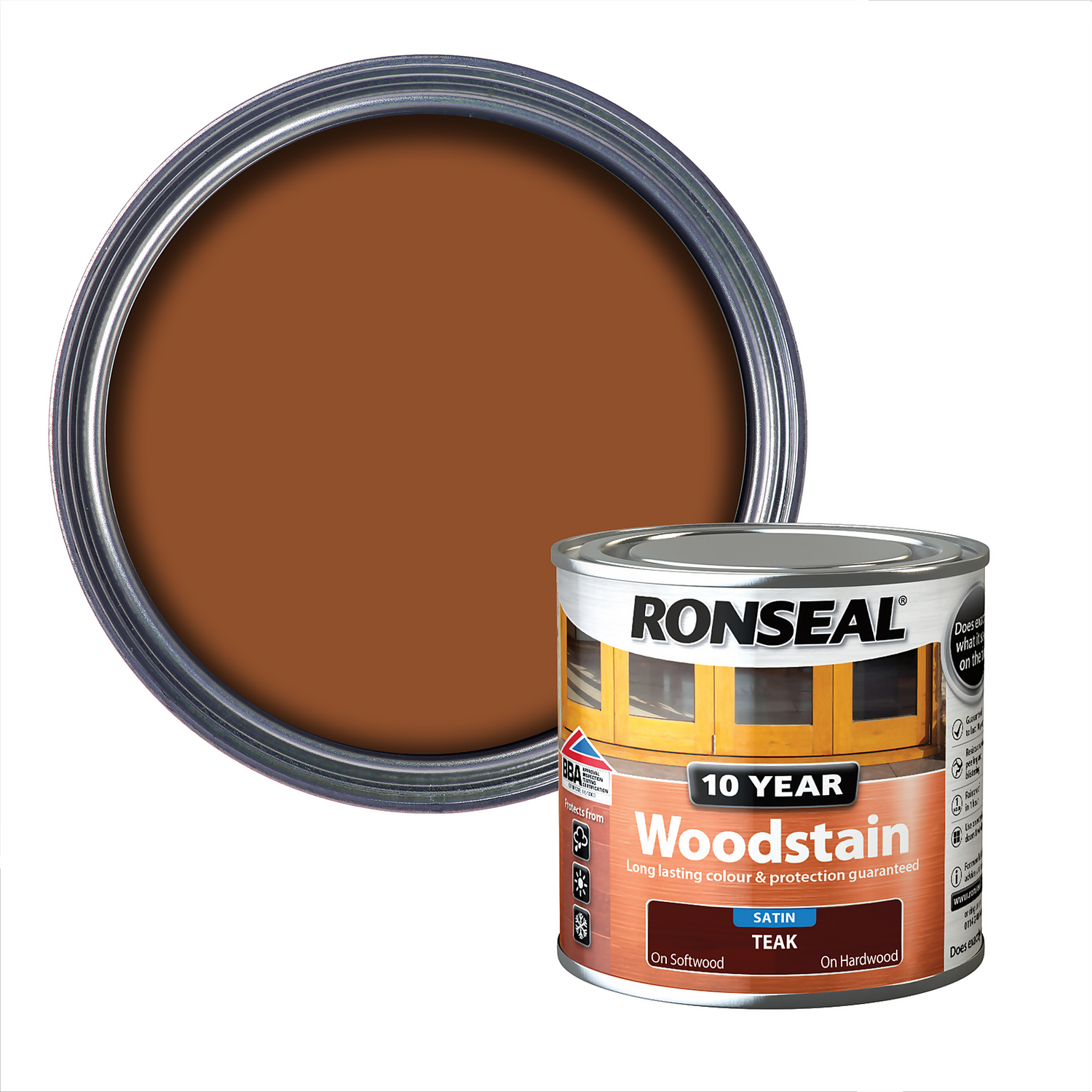 Ronseal 10 Year Woodstain Teak Satin - 250ml 1 Ronseal 10 Year Woodstain Teak Satin - 250ml