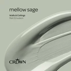 Crown Walls & Ceilings Matt Emulsion Paint Mellow Sage - 5L -Paint And Decorating 12832352 1854969530152013