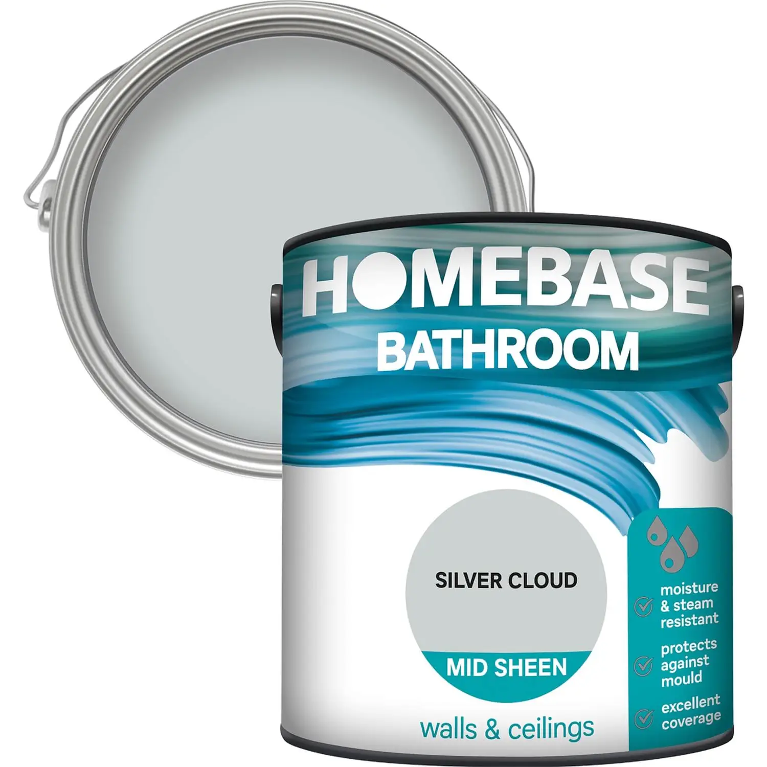 Homebase Bathroom Mid Sheen Paint - Silver Cloud 2.5L 1 Homebase Bathroom Mid Sheen Paint - Silver Cloud 2.5L