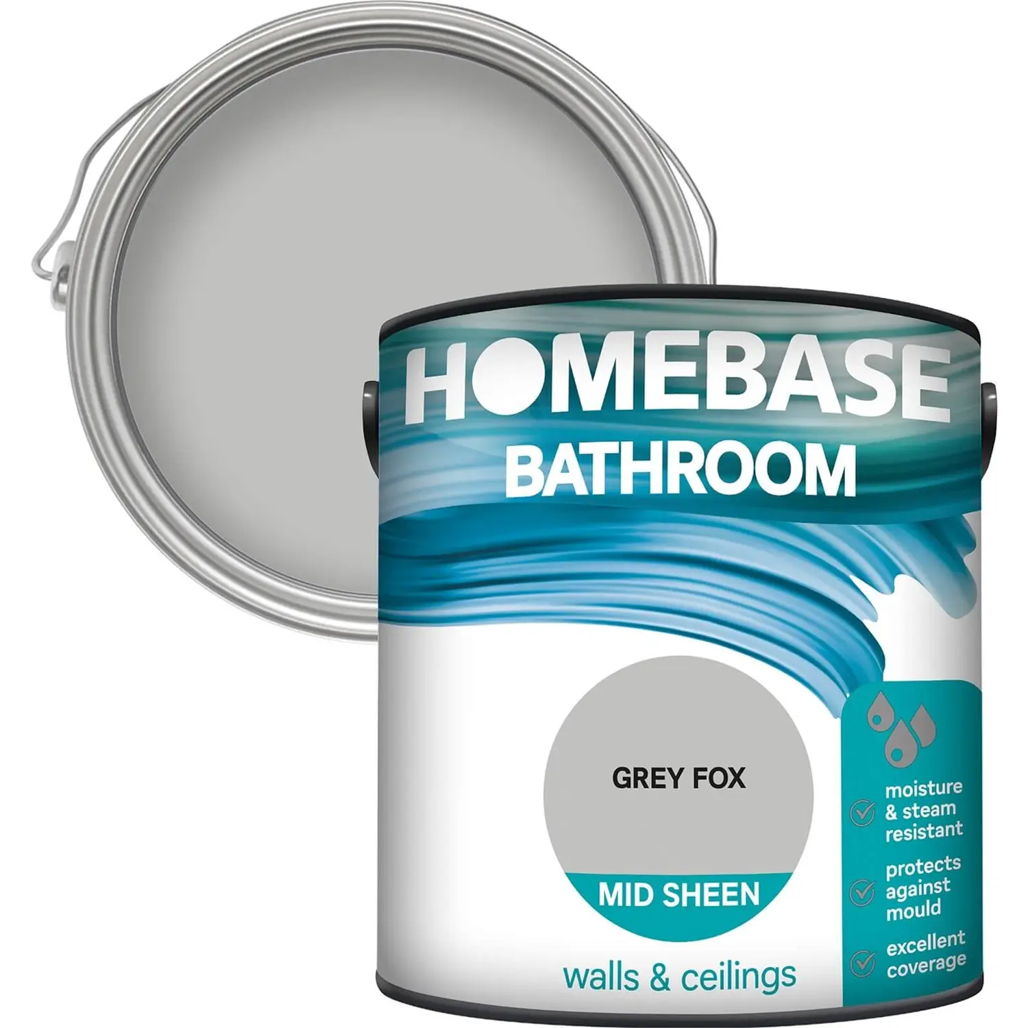 Homebase Bathroom Mid Sheen Paint - Grey Fox 2.5L 1 Homebase Bathroom Mid Sheen Paint - Grey Fox 2.5L