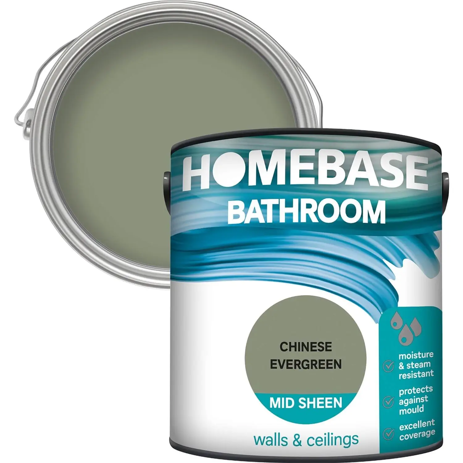 Homebase Bathroom Mid Sheen Paint - Chinese Evergreen 2.5L 1 Homebase Bathroom Mid Sheen Paint - Chinese Evergreen 2.5L