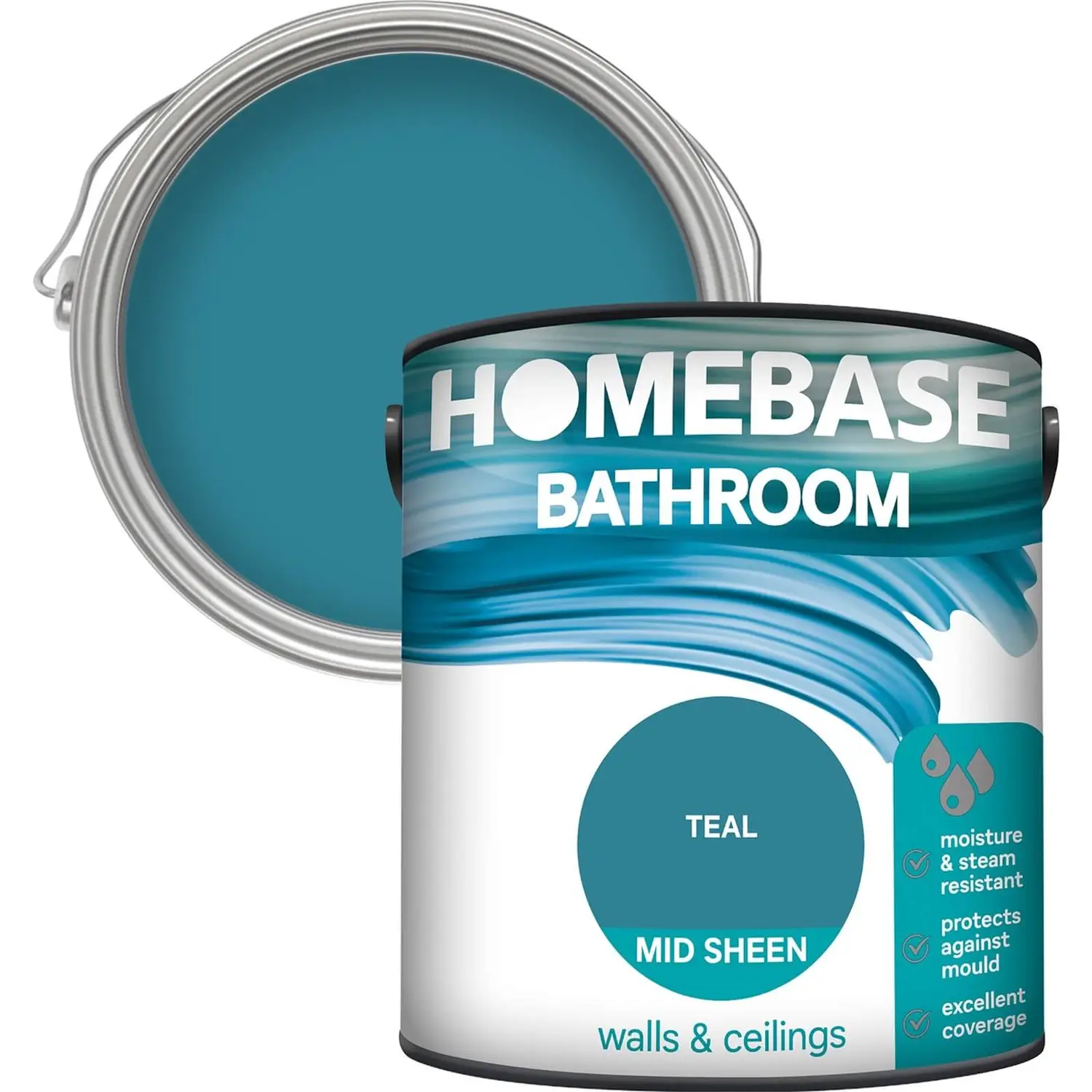 Homebase Bathroom Mid Sheen Paint - Teal 2.5L 1 Homebase Bathroom Mid Sheen Paint - Teal 2.5L