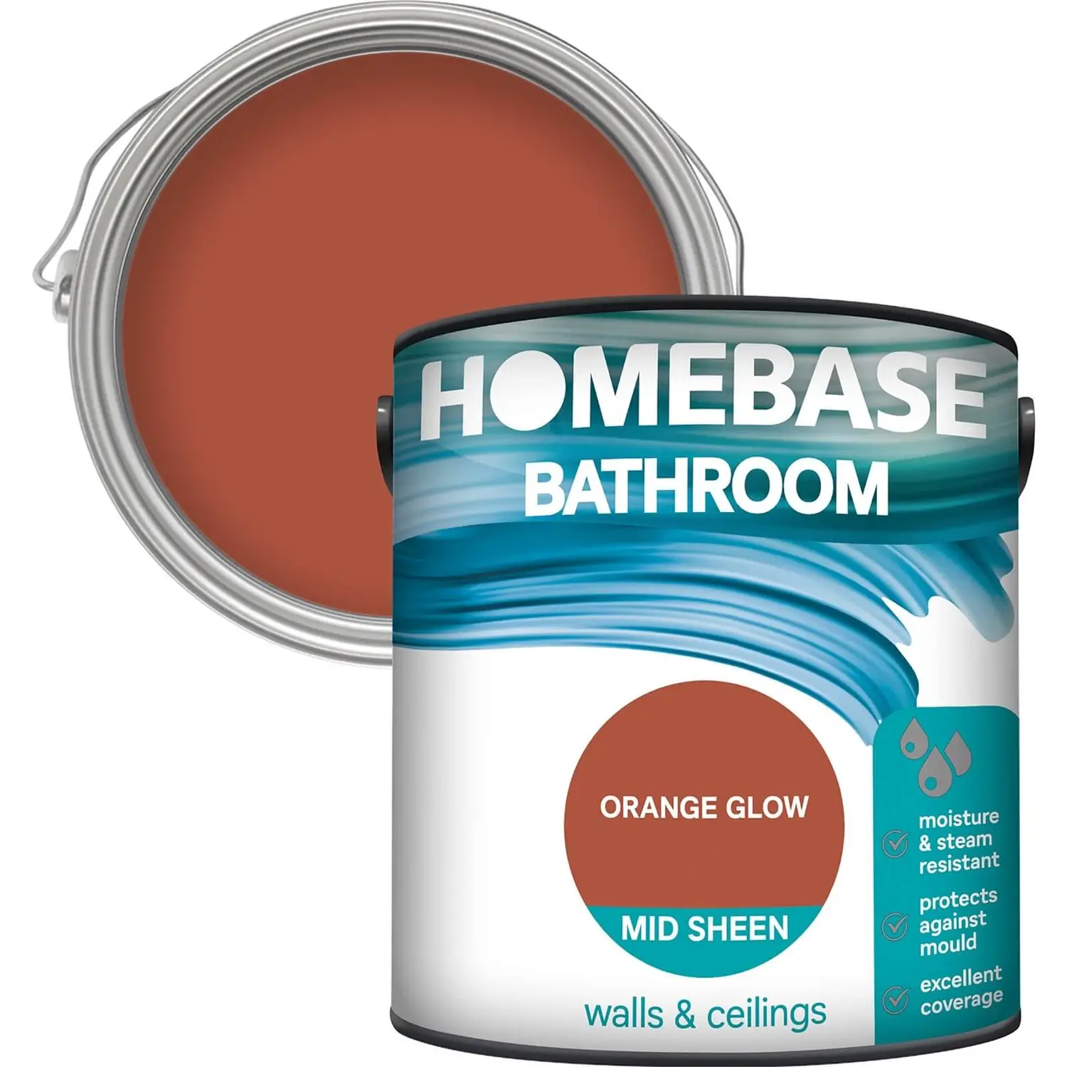 Homebase Bathroom Mid Sheen Paint - Orange Glow 2.5L 1 Homebase Bathroom Mid Sheen Paint - Orange Glow 2.5L