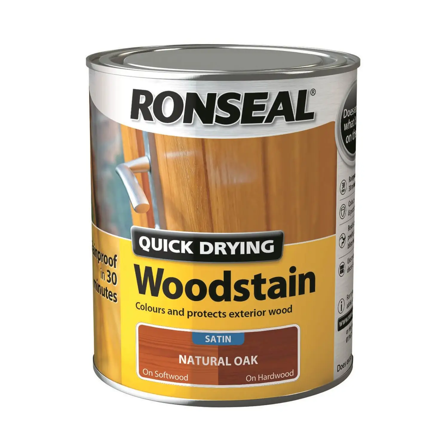 Ronseal Quick Drying Woodstain - Natural Oak Satin 750ml 1 Ronseal Quick Drying Woodstain - Natural Oak Satin 750ml