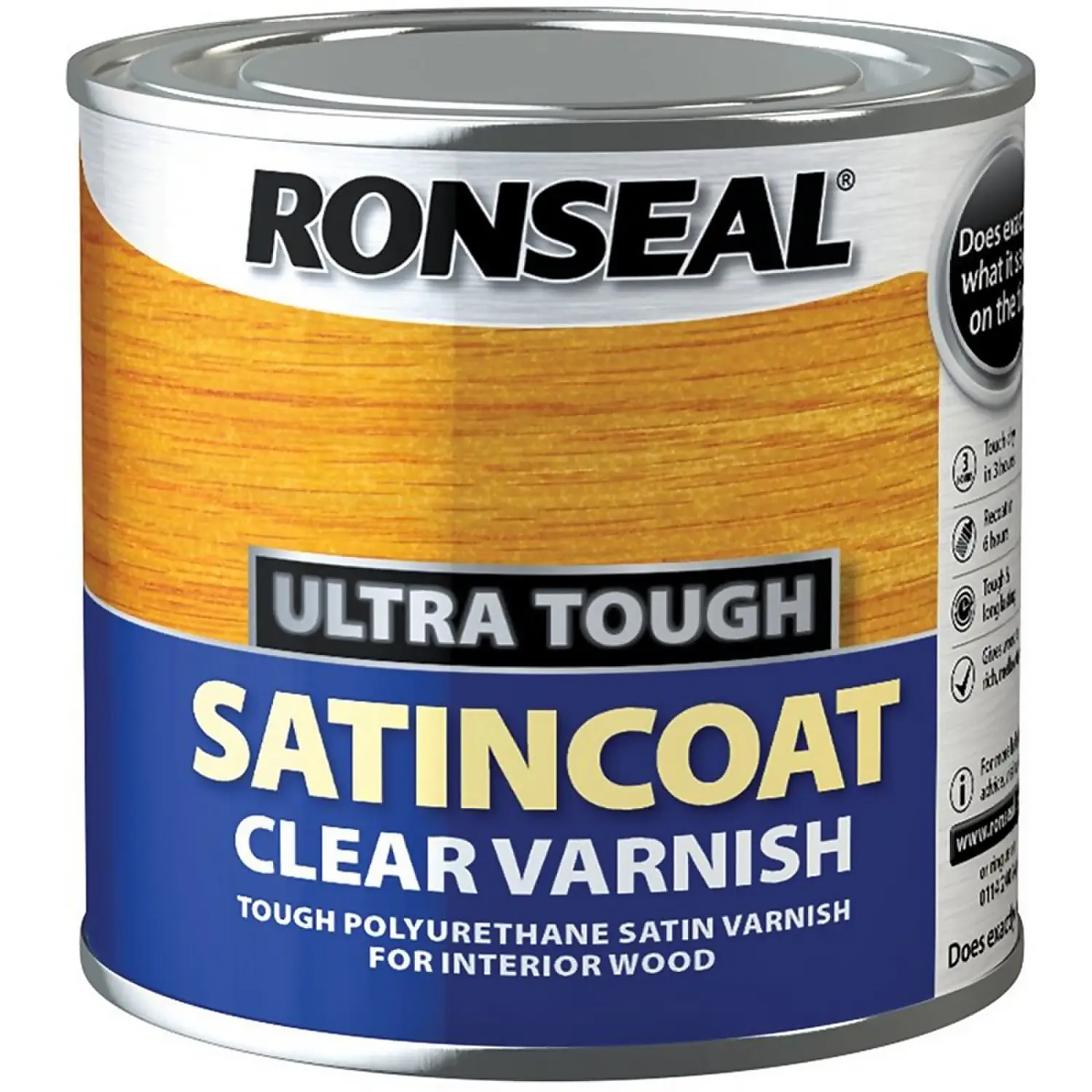 Ronseal UltraTough Satin Coat Clear Varnish - 250ml 1 Ronseal UltraTough Satin Coat Clear Varnish - 250ml