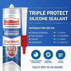 UniBond Triple Protect Kitchen And Bathroom Sealant - White Cartridge 291g 5 UniBond Triple Protect Kitchen And Bathroom Sealant - White Cartridge 291g -Paint And Decorating 12838436 6735033055620805