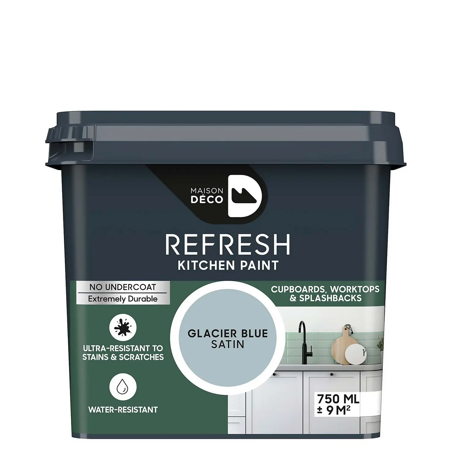 Maison Deco Refresh Kitchen Cupboards, Worktops & Splashbacks Paint Glacier Blue - 750ml 1 Maison Deco Refresh Kitchen Cupboards, Worktops & Splashbacks Paint Glacier Blue - 750ml