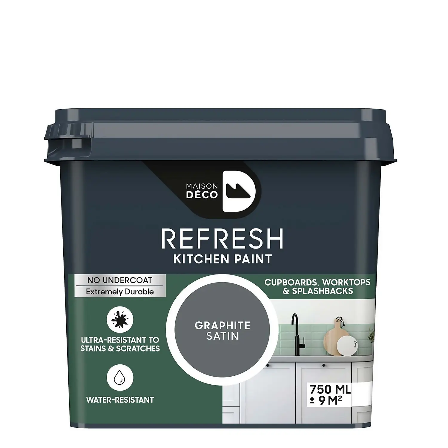 Maison Deco Refresh Kitchen Cupboards, Worktops & Splashbacks Paint Graphite - 750ml 1 Maison Deco Refresh Kitchen Cupboards, Worktops & Splashbacks Paint Graphite - 750ml