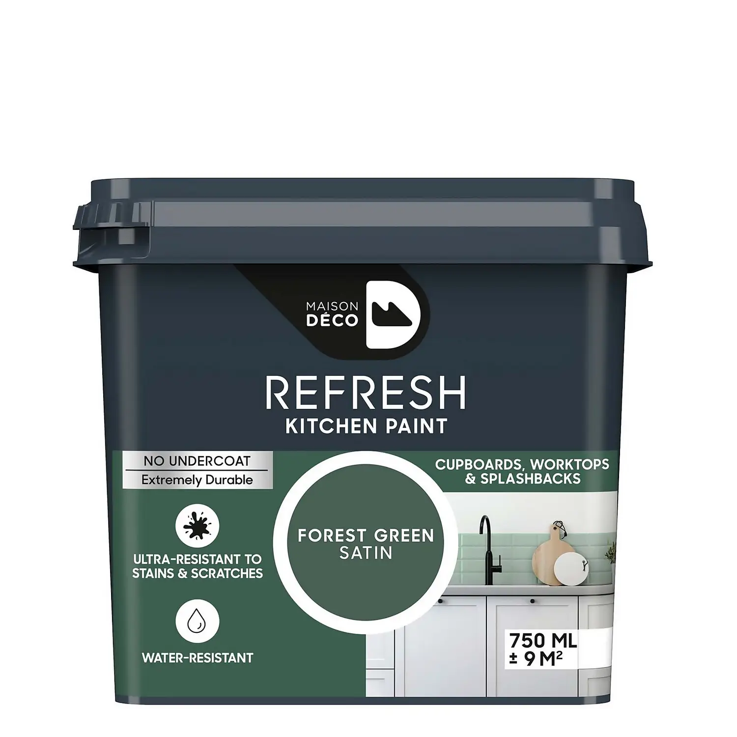 Maison Deco Refresh Kitchen Cupboards, Worktops & Splashbacks Paint Forest Green - 750ml 1 Maison Deco Refresh Kitchen Cupboards, Worktops & Splashbacks Paint Forest Green - 750ml