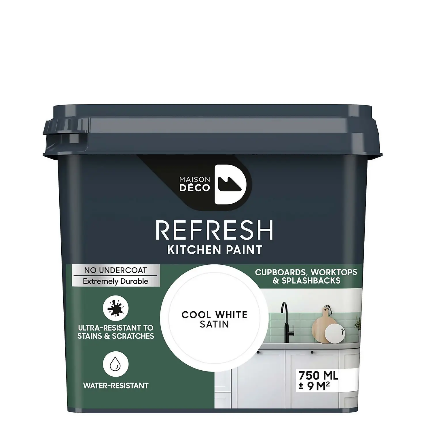 Maison Deco Refresh Kitchen Cupboards, Worktops & Splashbacks Paint Cool White - 750ml 1 Maison Deco Refresh Kitchen Cupboards, Worktops & Splashbacks Paint Cool White - 750ml