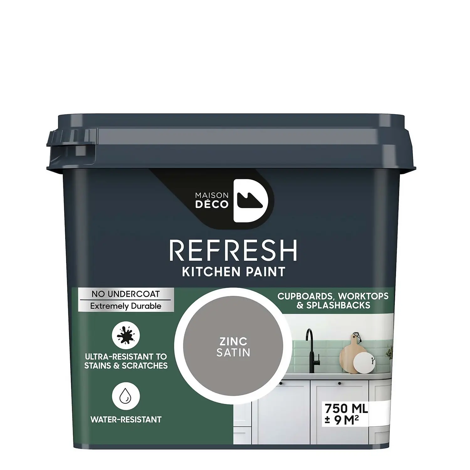 Maison Deco Refresh Kitchen Cupboards, Worktops & Splashbacks Paint Zinc - 750ml 1 Maison Deco Refresh Kitchen Cupboards, Worktops & Splashbacks Paint Zinc - 750ml