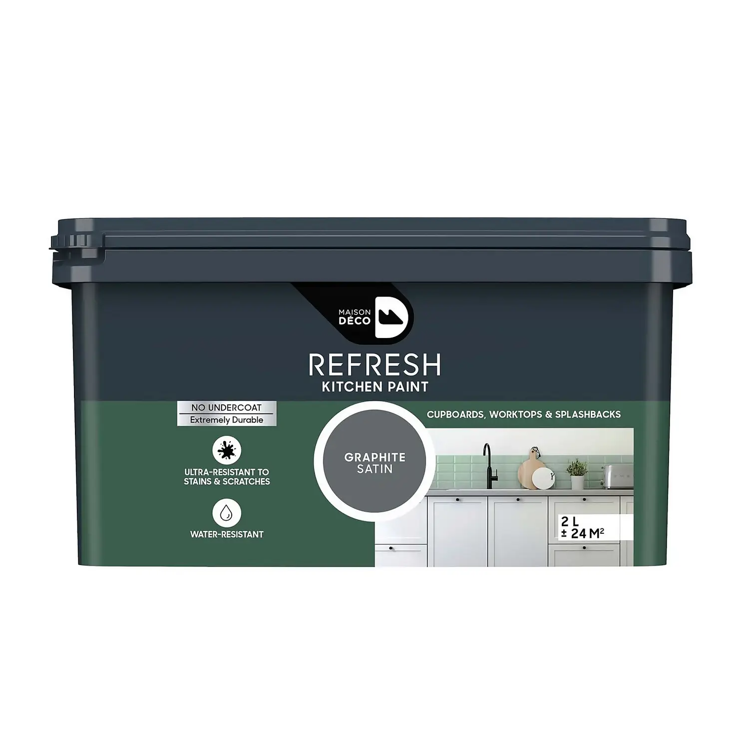 Maison Deco Refresh Kitchen Cupboards, Worktops & Splashbacks Paint Graphite - 2L 1 Maison Deco Refresh Kitchen Cupboards, Worktops & Splashbacks Paint Graphite - 2L